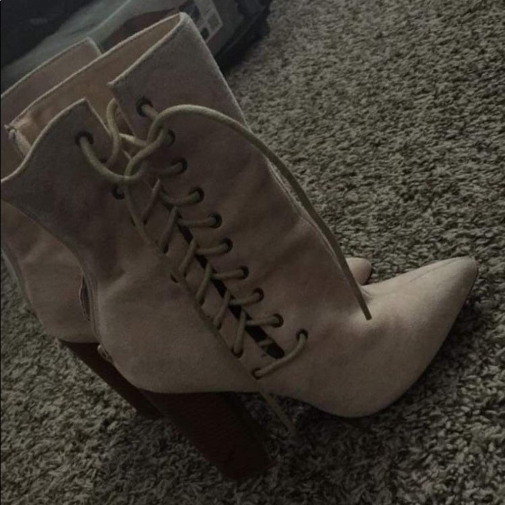 Peach high-heeled boots